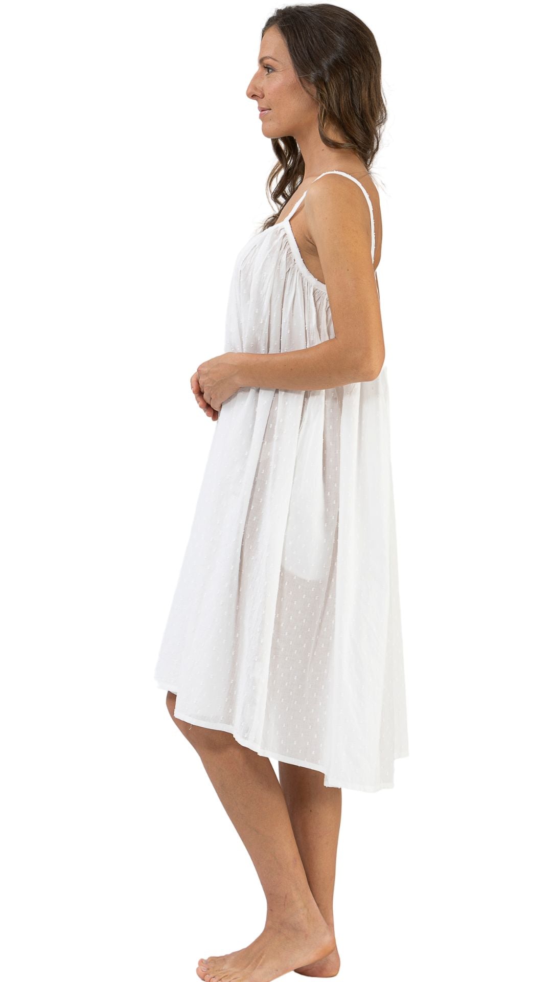 Plus size white cotton night gown for Summer on model
