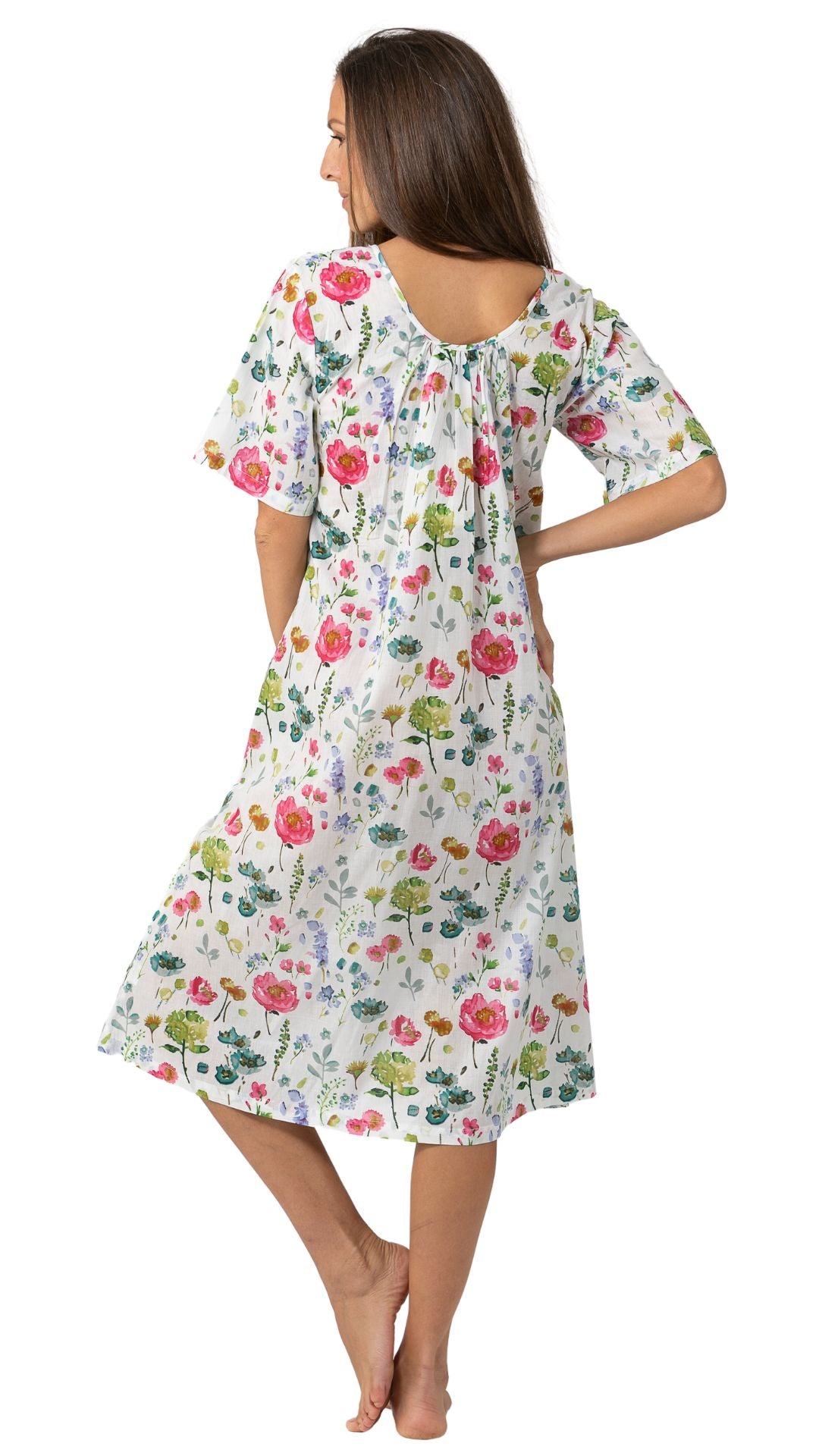 Back view of light cotton nightie in plus sizes 3XL