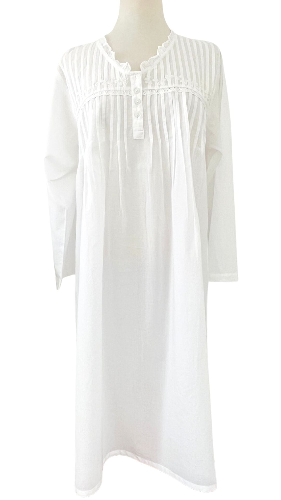 White Long Sleeve Cotton Nightdress by Arabella