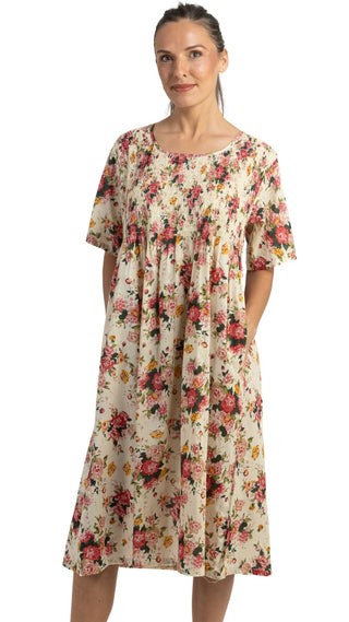 Pink floral nightie short sleeve made from cotton
