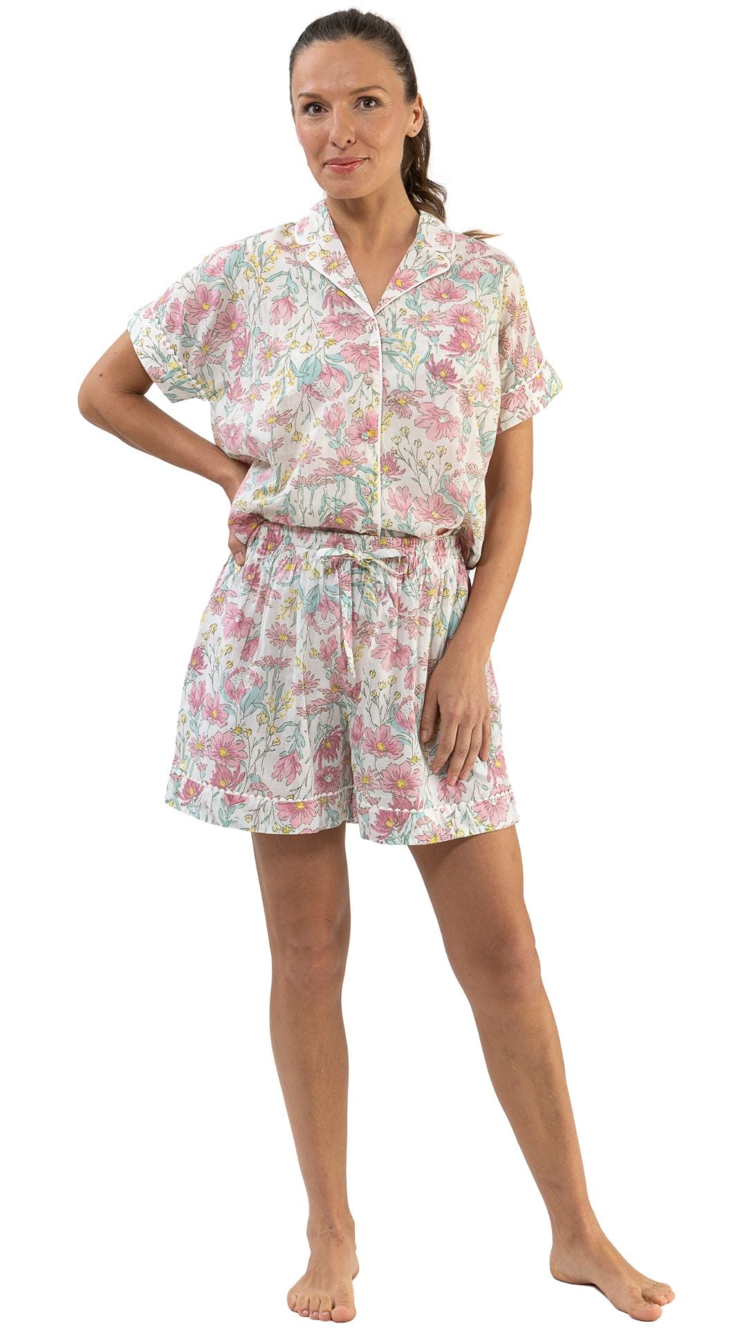 Summer cotton pyjama set - soft pink florals sizes 8-24