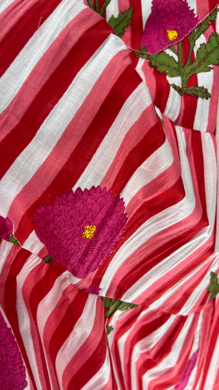 Lottie Cotton Maxi Dress Nightie – Pink Stripe Floral.