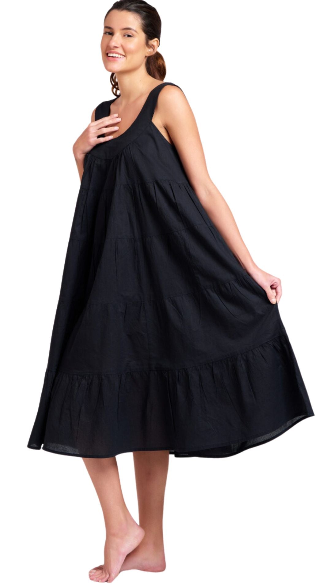 Black cotton nightie on model