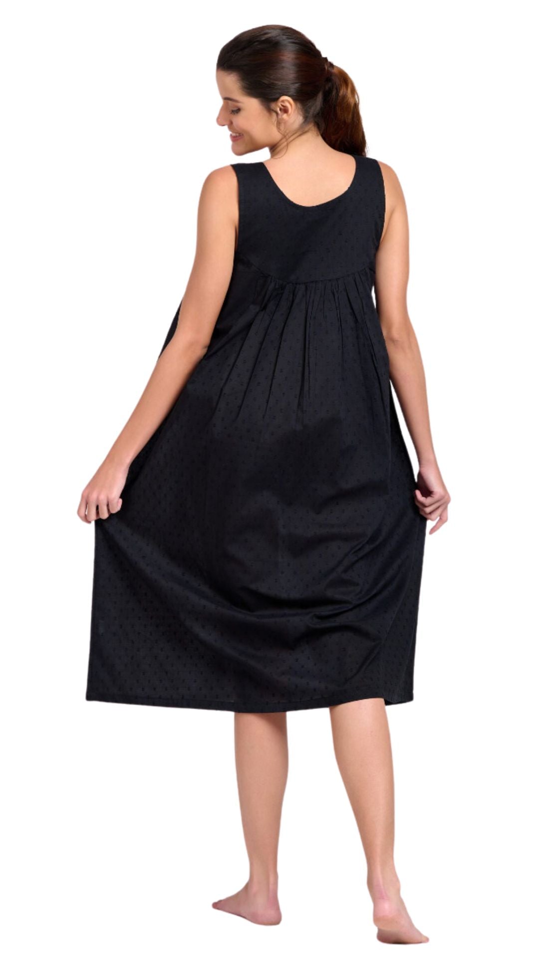 Long black cotton fashion nightgown