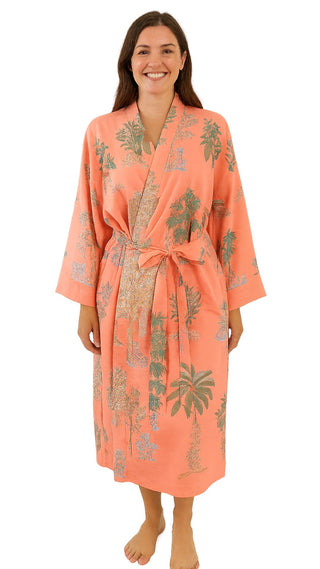 Bangalow Palm Dressing Gown - Coral Pink