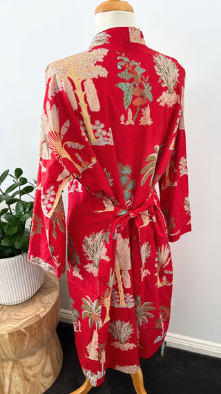Palm tree print robe in cotton sizes 8 to 30