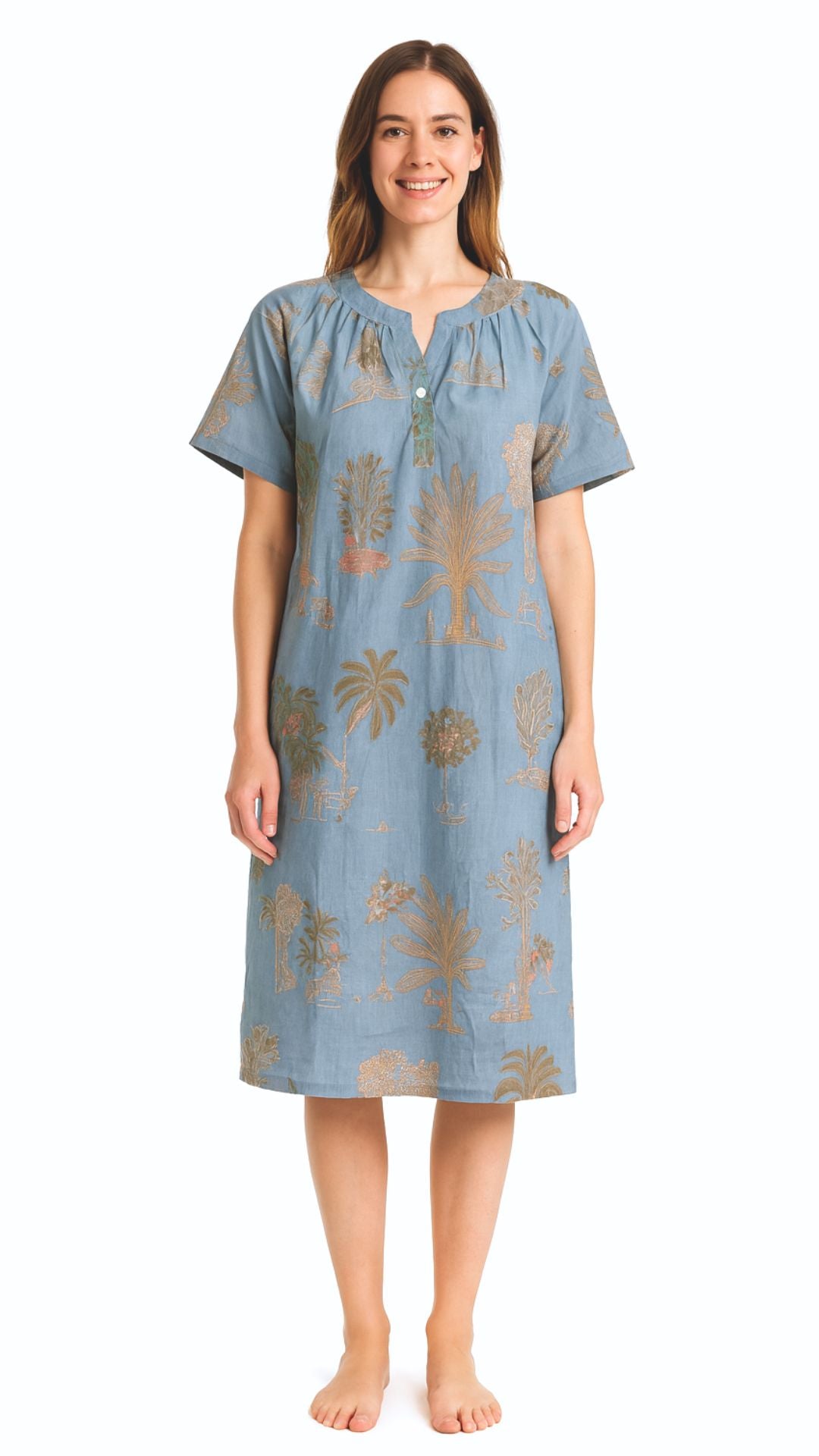 Bangalow Palm Short Sleeve Nightie - Blue