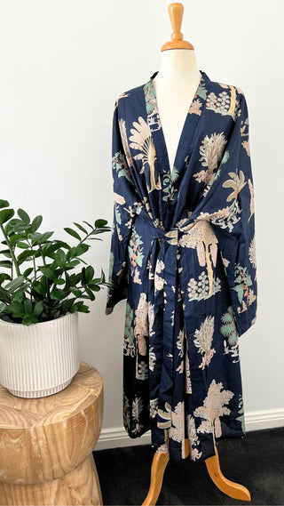 Plus size robe for lounge wear in Navy non-see through cotton fabric