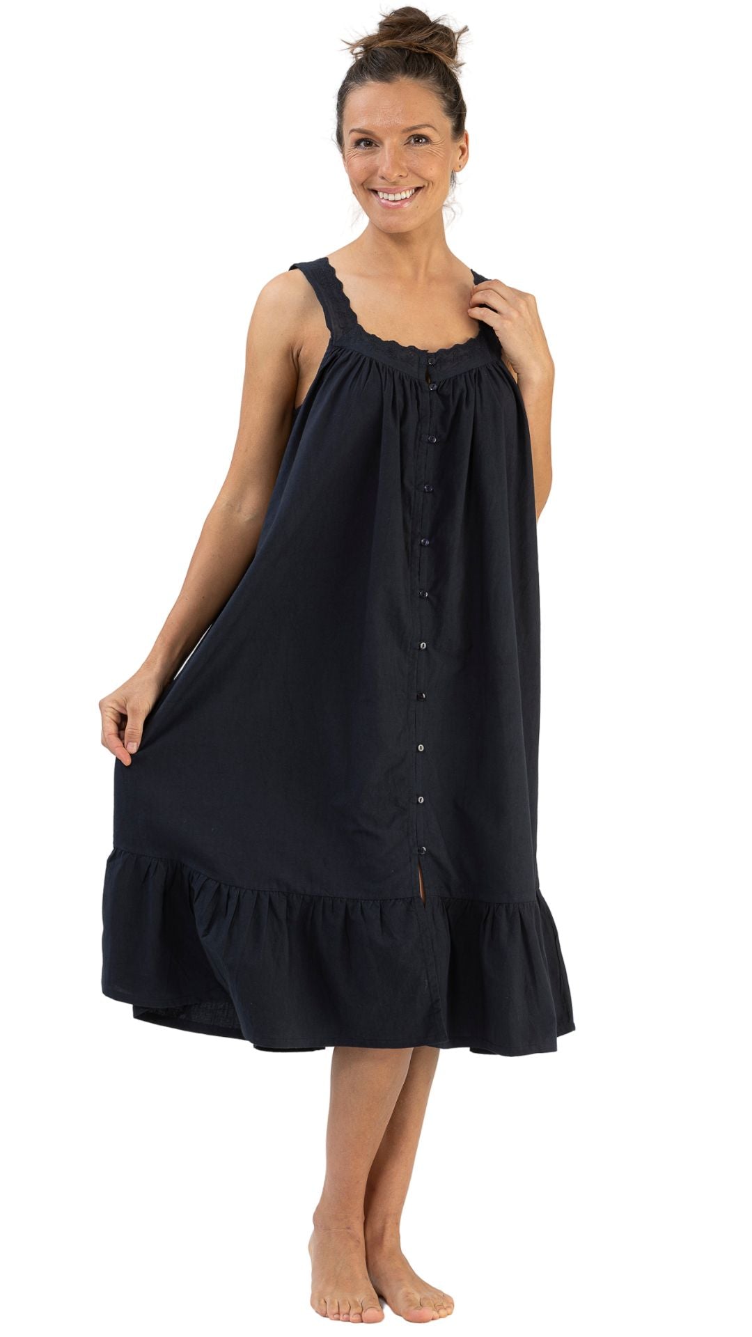 Cotton nighties for older Women - Navy blue