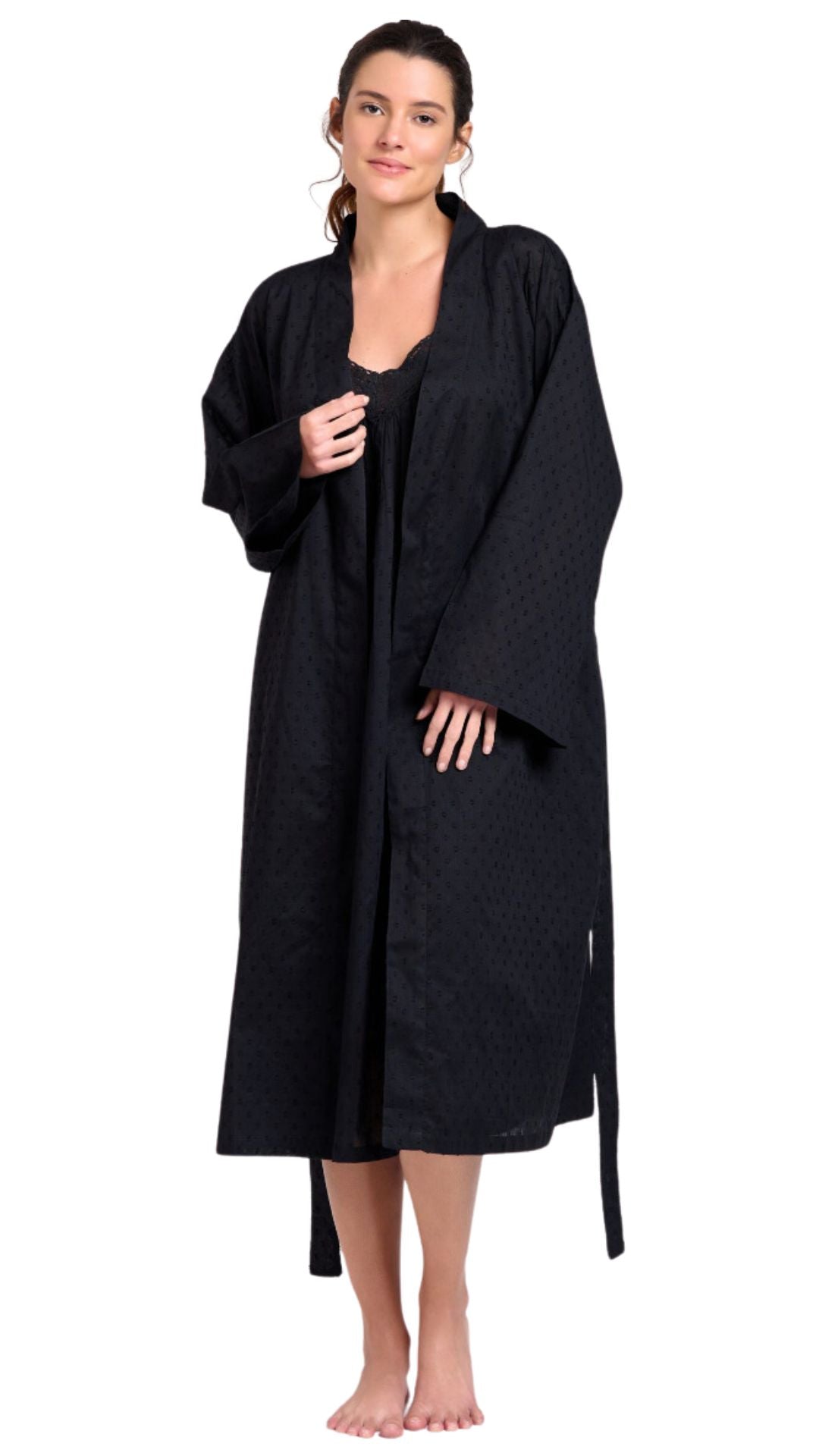 Margot Black Cotton Dressing Gown