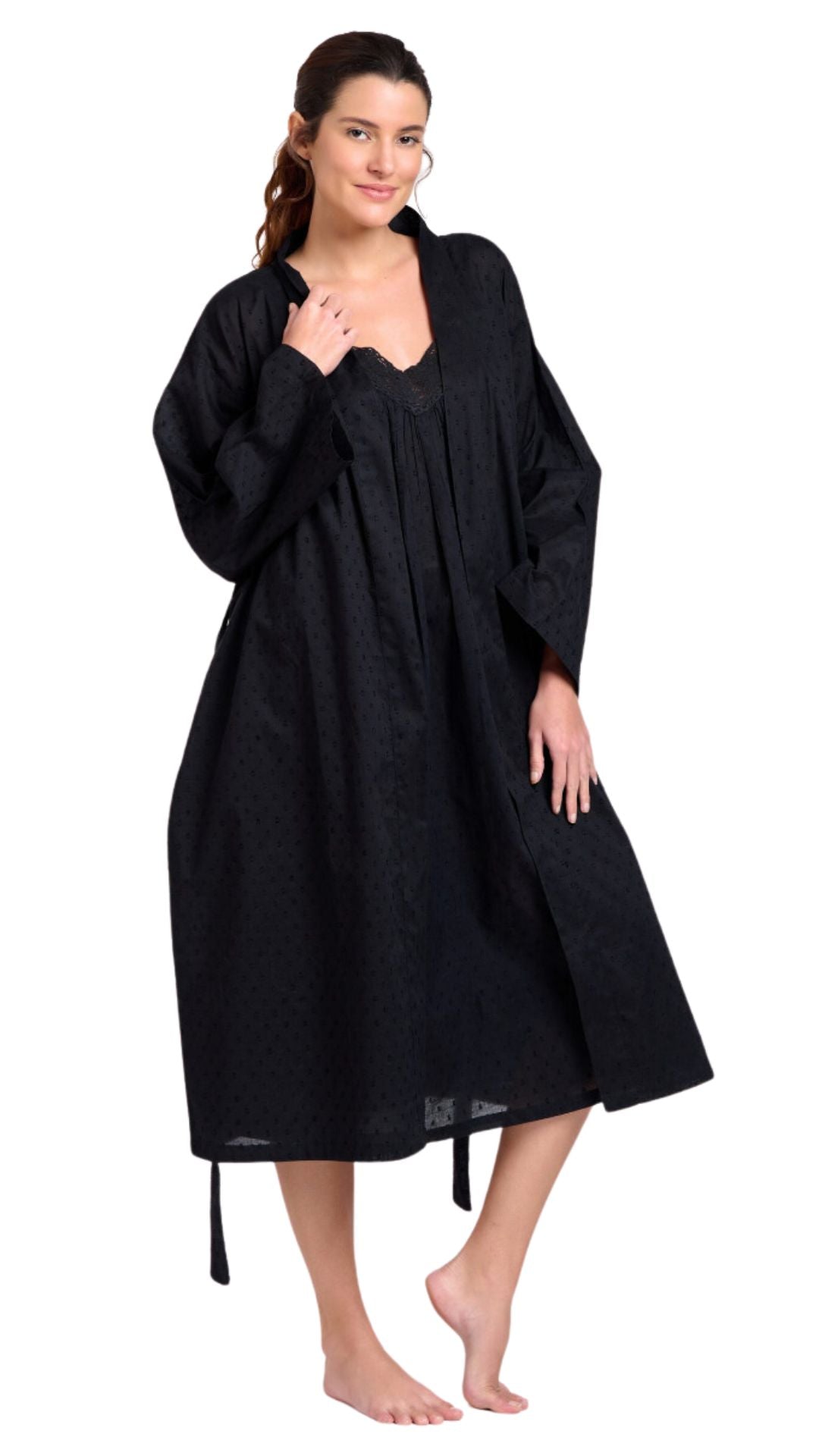 Margot Black Cotton Dressing Gown