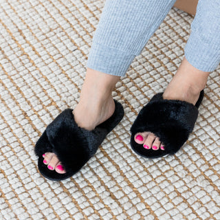 Fluffy black slippers Women's sizes 35-45