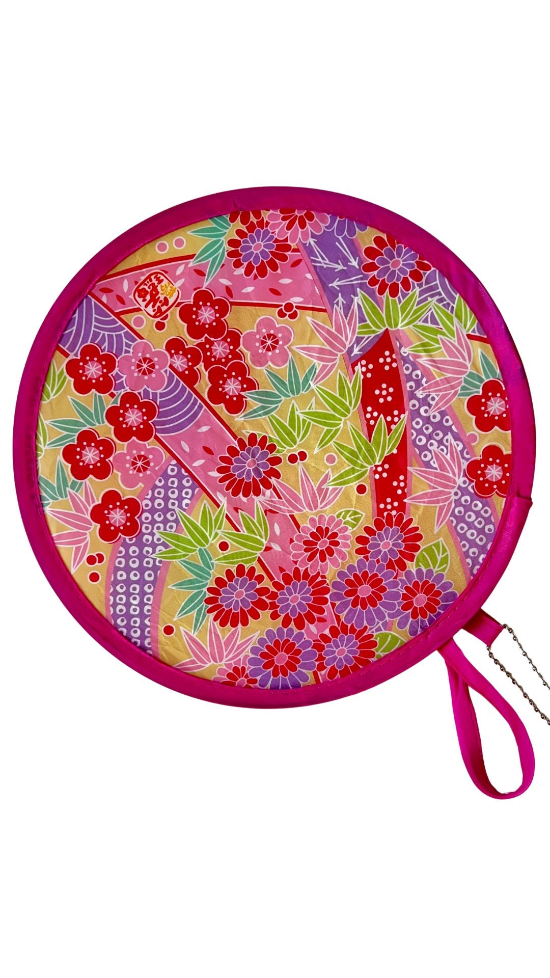 Colourful blossom foldable hand fan for women on white background
