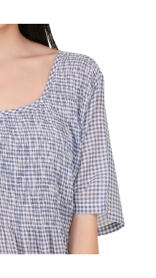Blue Gingham Cotton Short Sleeve Nightie