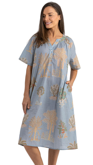 Bangalow Palm Short Sleeve Nightie - Blue