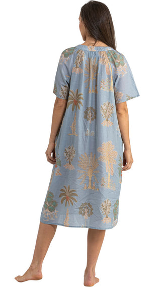 Bangalow Palm Short Sleeve Nightie - Blue