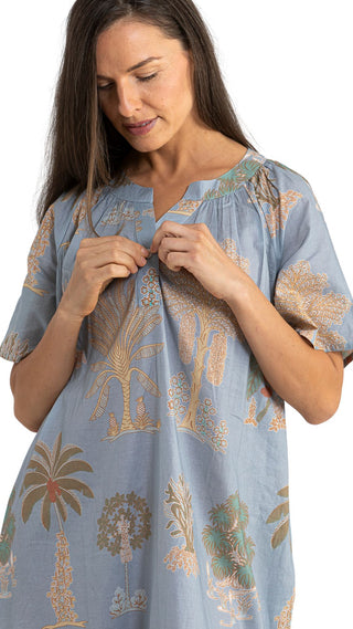 Bangalow Palm Short Sleeve Nightie - Blue