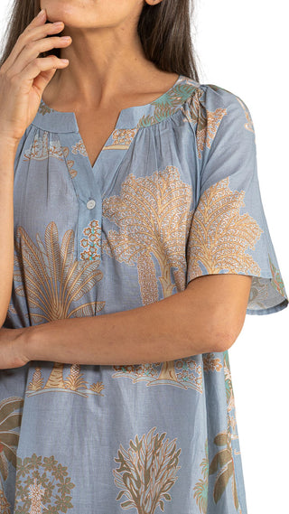 Bangalow Palm Short Sleeve Nightie - Blue