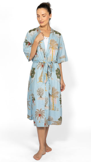 Bangalow Palm Short Sleeve Dressing Gown - Blue