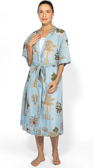 Bangalow Palm Short Sleeve Dressing Gown - Blue