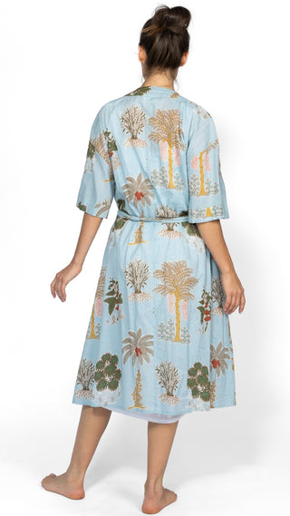 Bangalow Palm Short Sleeve Dressing Gown - Blue