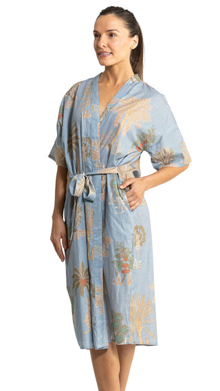 Bangalow Palm Short Sleeve Dressing Gown - Blue