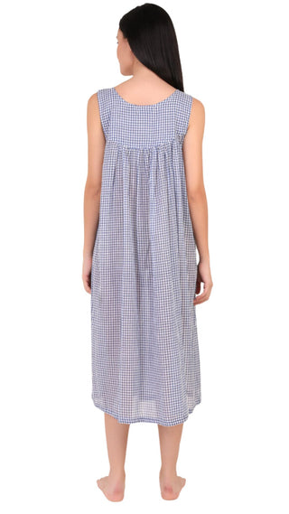 100% cotton nightie in blue gingham fabric
