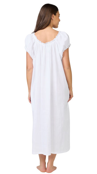 Back view of ladies nightie in white cotton short sleeve 
