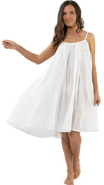 Ladies cotton nighties - pure cotton in white on model - plus sizes