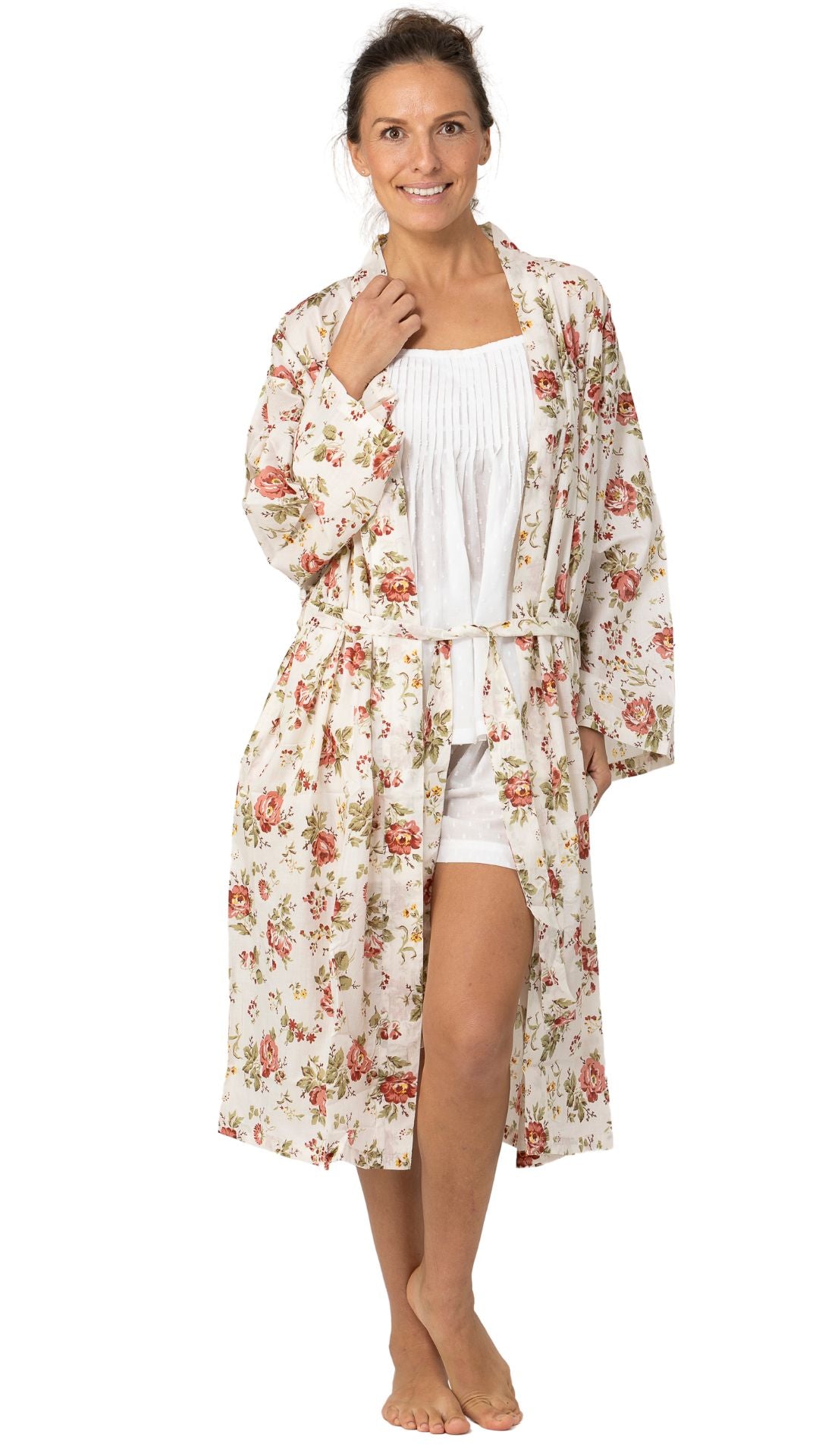 cotton brunch coat floral on model