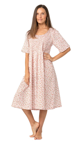 short sleeve 100% cotton nightgown soft pink floral print