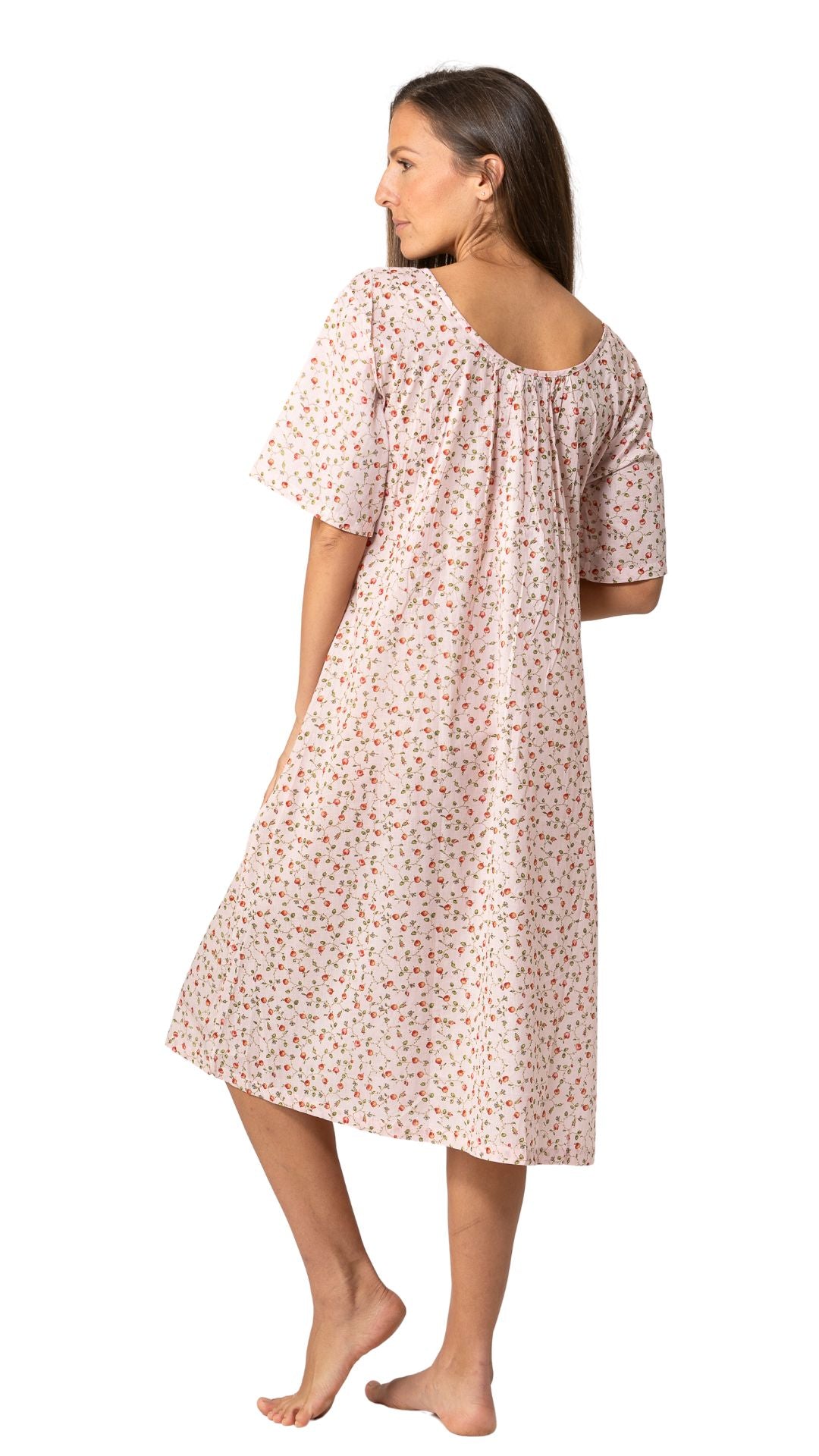 back image of pink light cotton night gown