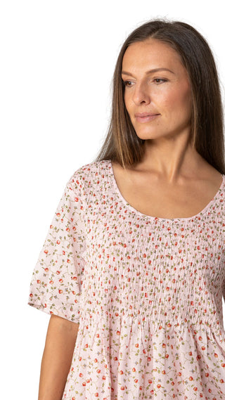 close up details of shirring on cotton nightie