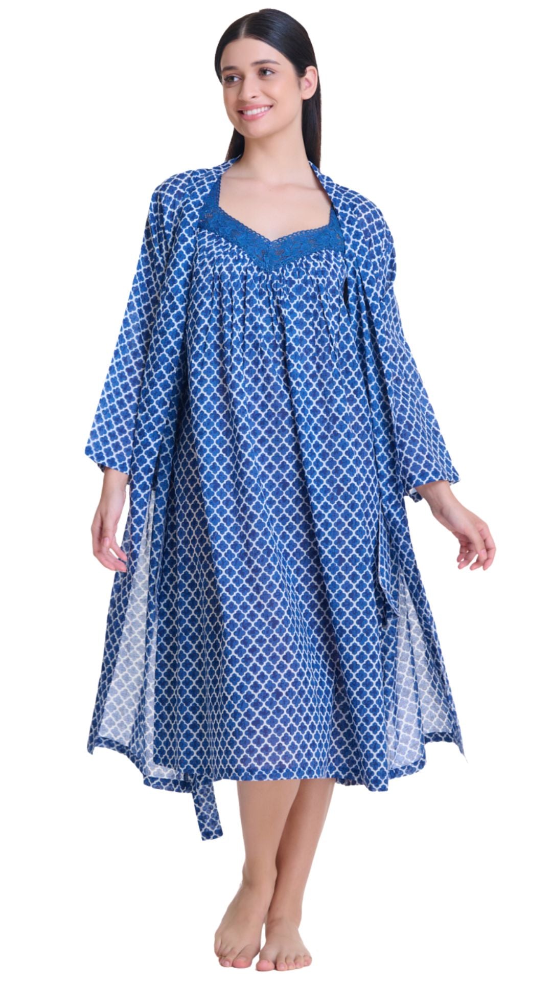 Classic cotton dressing gown for over nighties 