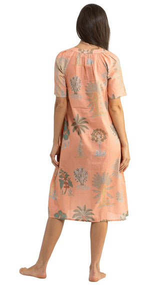 Bangalow Palm Short Sleeve Nightie - Coral Pink