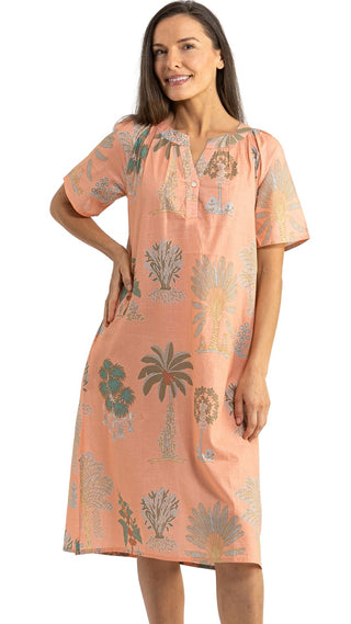 Pink short sleeve nightgown on model 