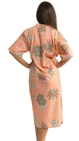 Bangalow Palm Short Sleeve Dressing Gown - Coral Pink