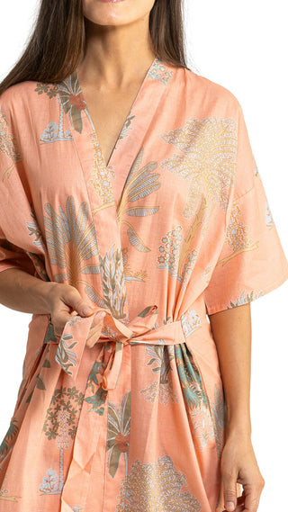 Bangalow Palm Short Sleeve Dressing Gown - Coral Pink
