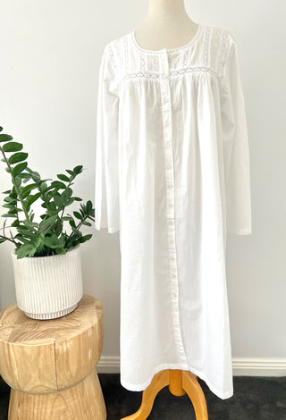 White Cotton long sleeve nightdress