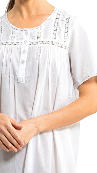 Short sleeve white nightie with buttons for Women - Australia