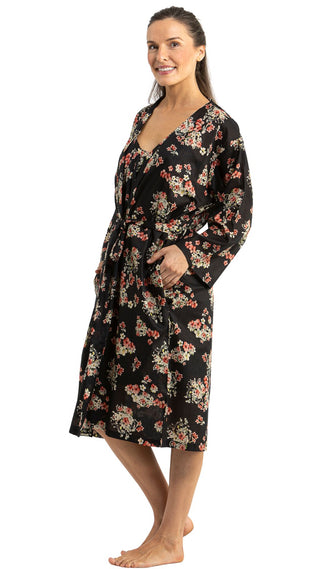 Dixie Black Floral Cotton Dressing Gown