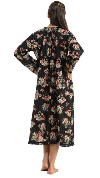 Dixie Black Floral Long Sleeve Cotton Nightie