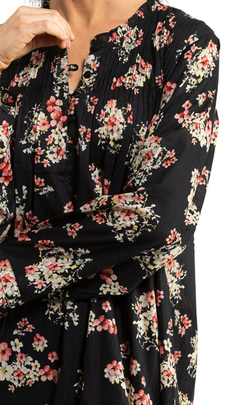 Dixie Black Floral Long Sleeve Cotton Nightie