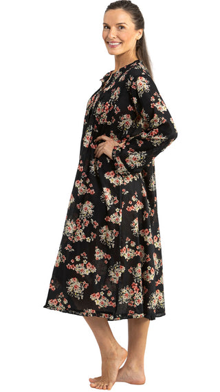 Dixie Black Floral Long Sleeve Cotton Nightie