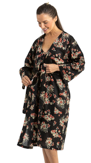 Dixie Black Floral Cotton Dressing Gown