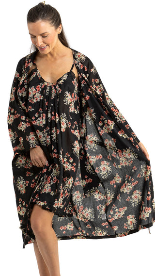 Dixie Black Floral Cotton Dressing Gown