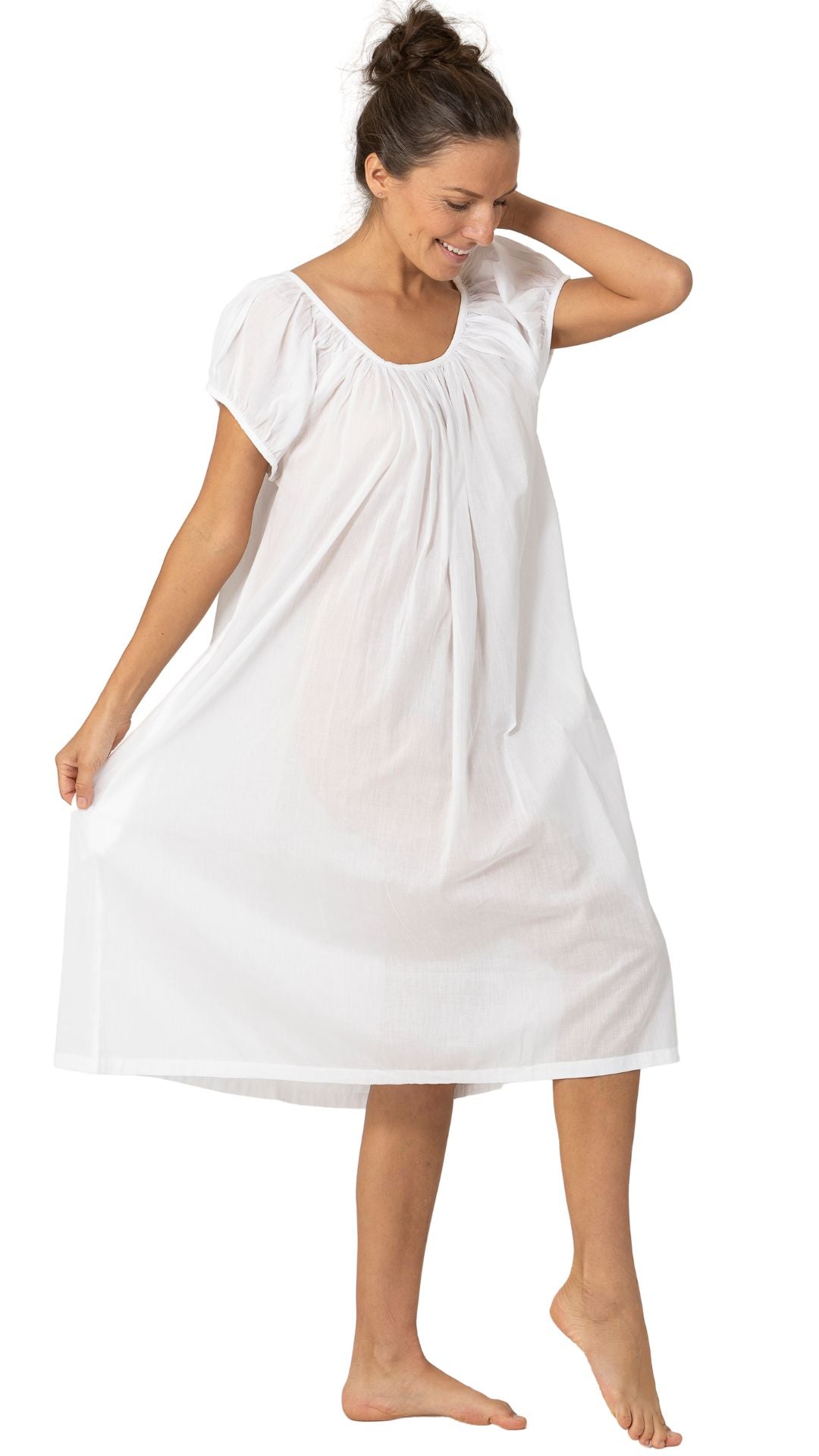 White cotton nightdress on model