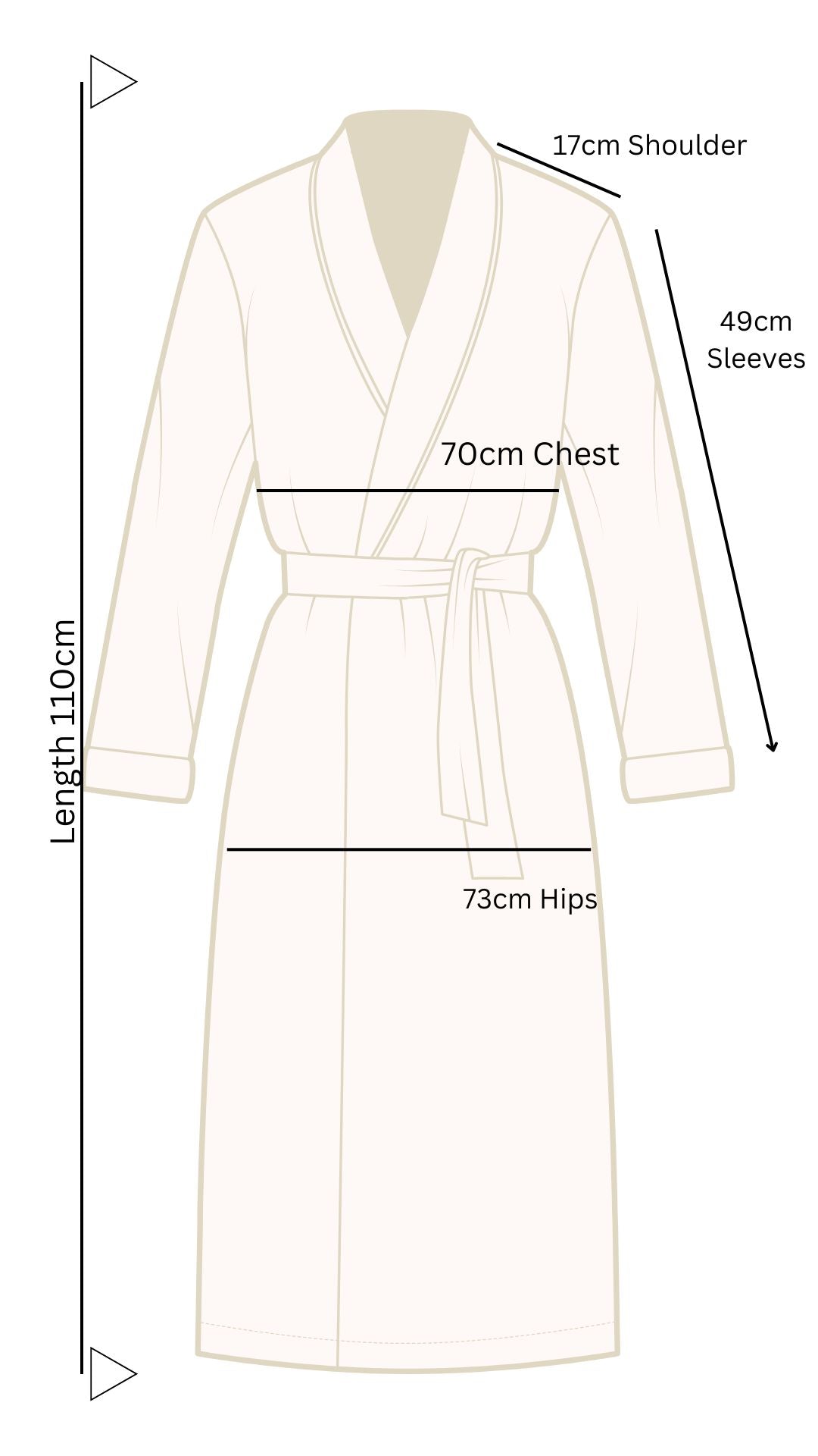 brunch coat/bath robe measurement chart image