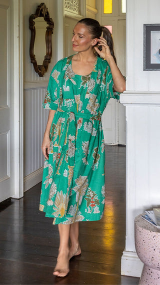 Bangalow Palm Short Sleeve Robe - Emerald