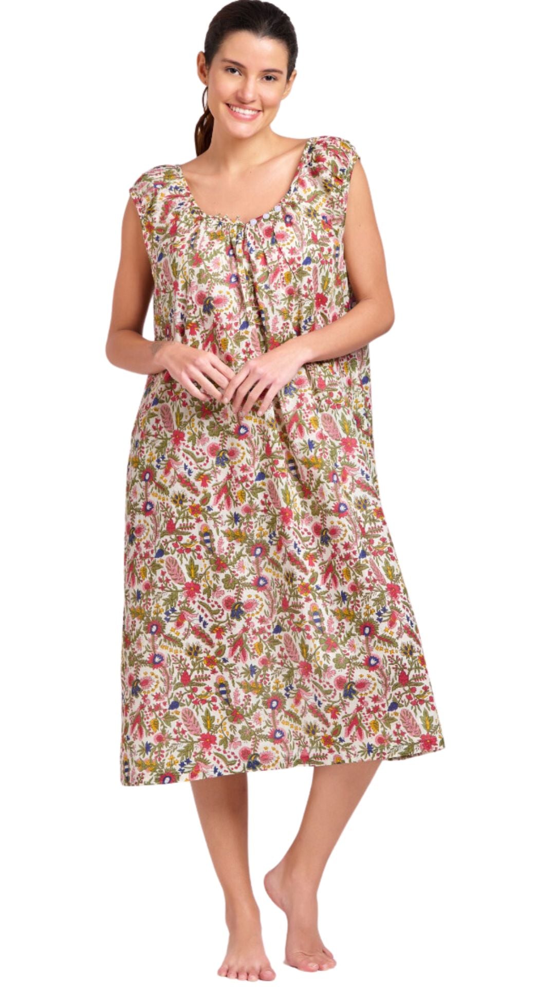 Floral cotton nightgown in modern style on model